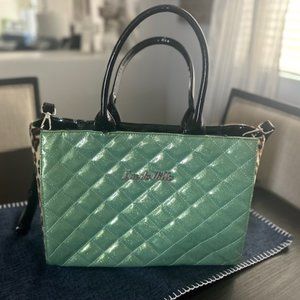 Lux De Ville Green Sparkle and Leopard Lucky Me Large Tote